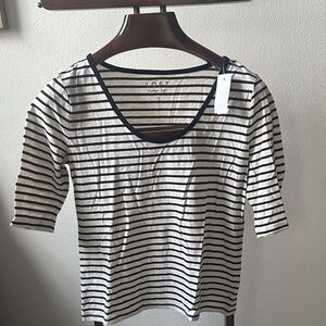 LOFT Black and White Striped Short Sleeve Top